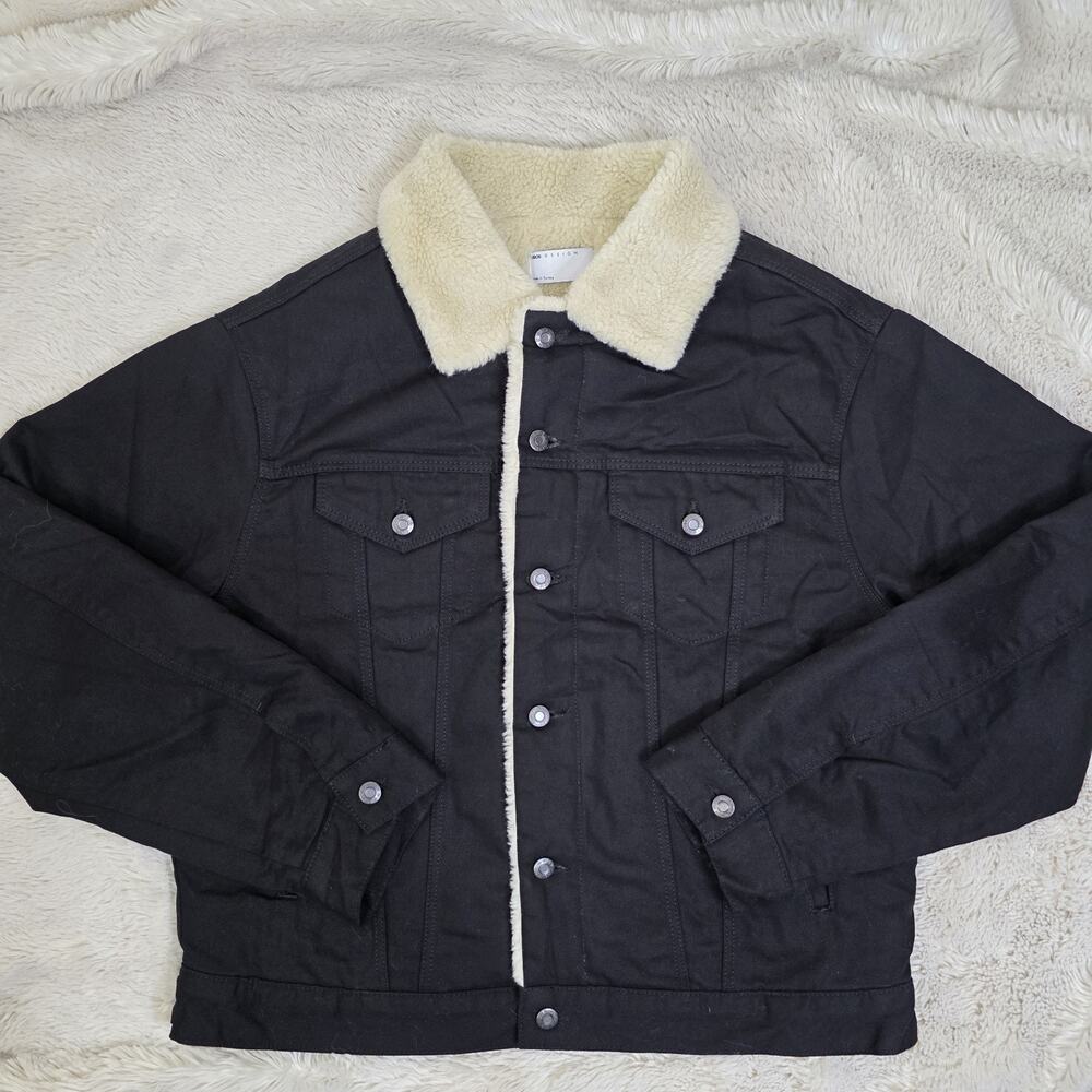 ASOS Trucker Jean Jacket Men Large Black 100% Cotton Denim Sherpa Lined